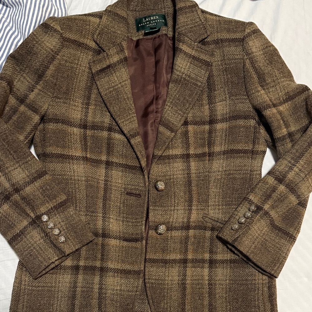 Vintage Ralph Lauren Signature blazer Brown Plaid   size 8 women’s 100%wool - Picture 10 of 14